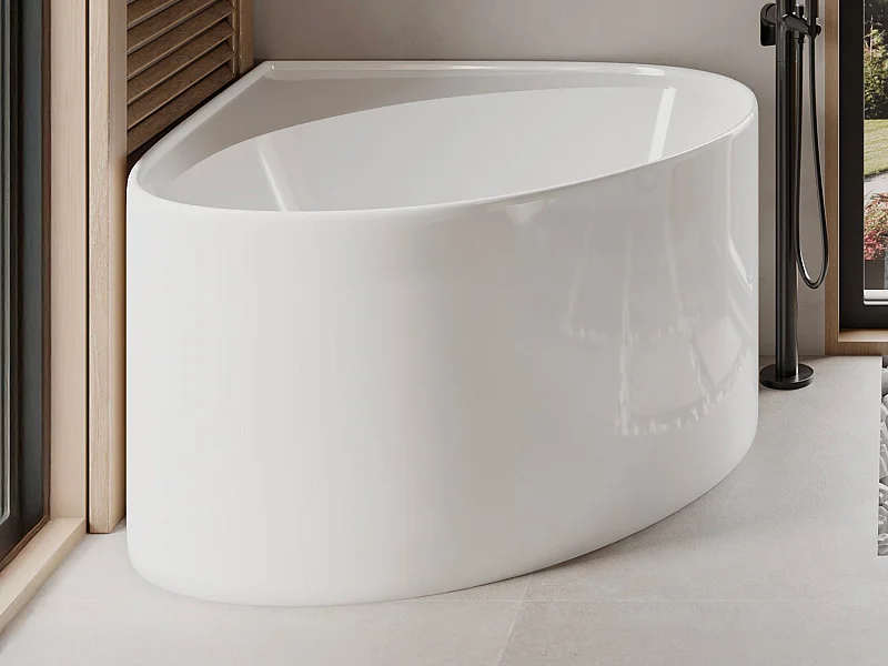 Banheira de canto oval em acrílico branco brilhante 176 L, 100 x 100 x 58 cm - MARTA