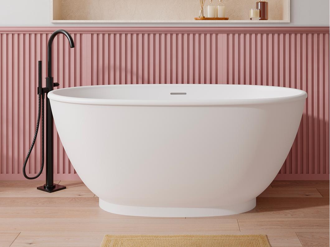 Freistehende Badewanne oval - 186 l - 130 x 70 x 57 cm - Acryl - Weiß matt - MOBULA