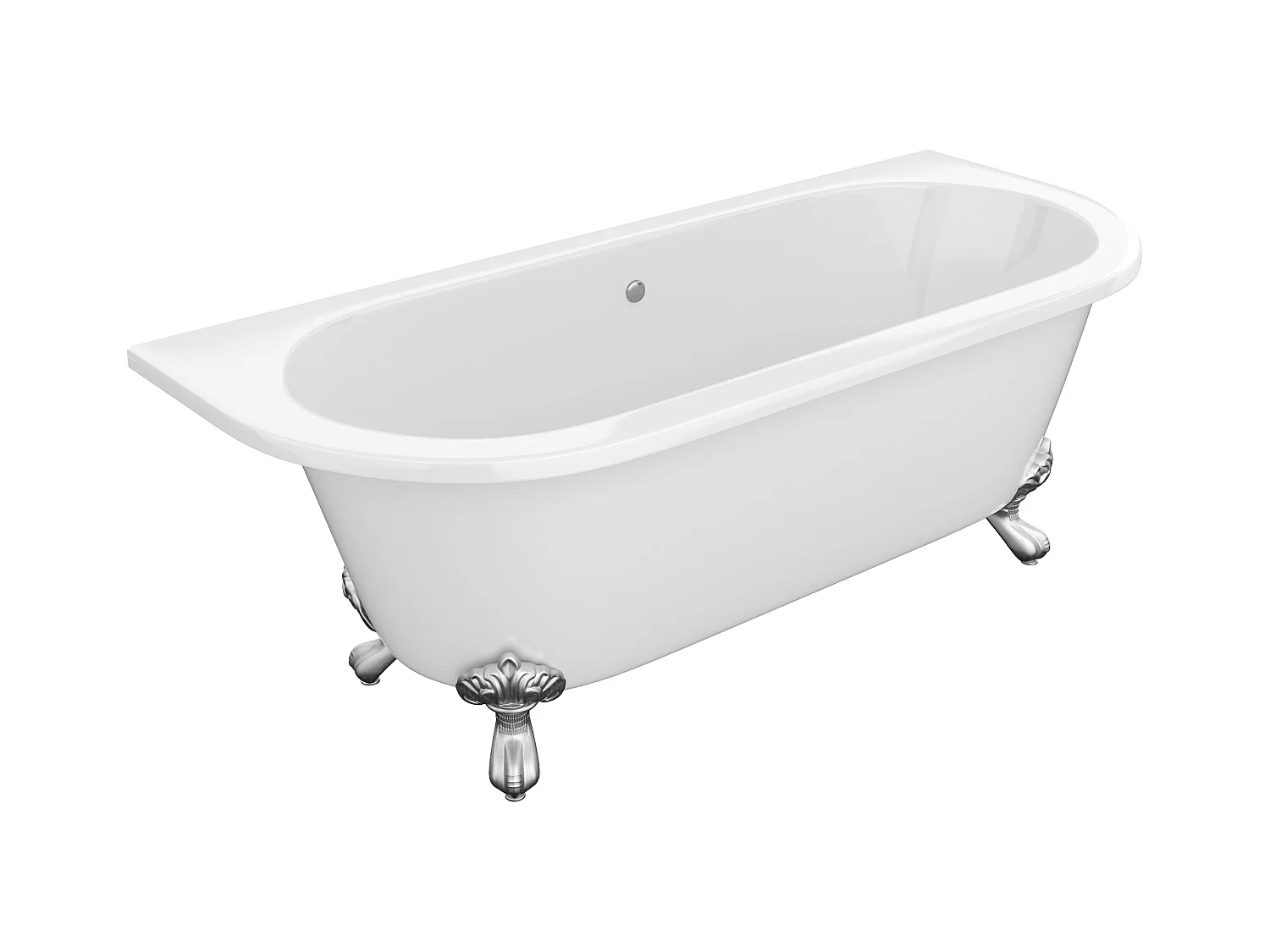 Baignoire semi-îlot retro avec pieds d'aigle- 190 L - 170 x 74 x 62 cm - Blanche - Acrylique - SPARUS