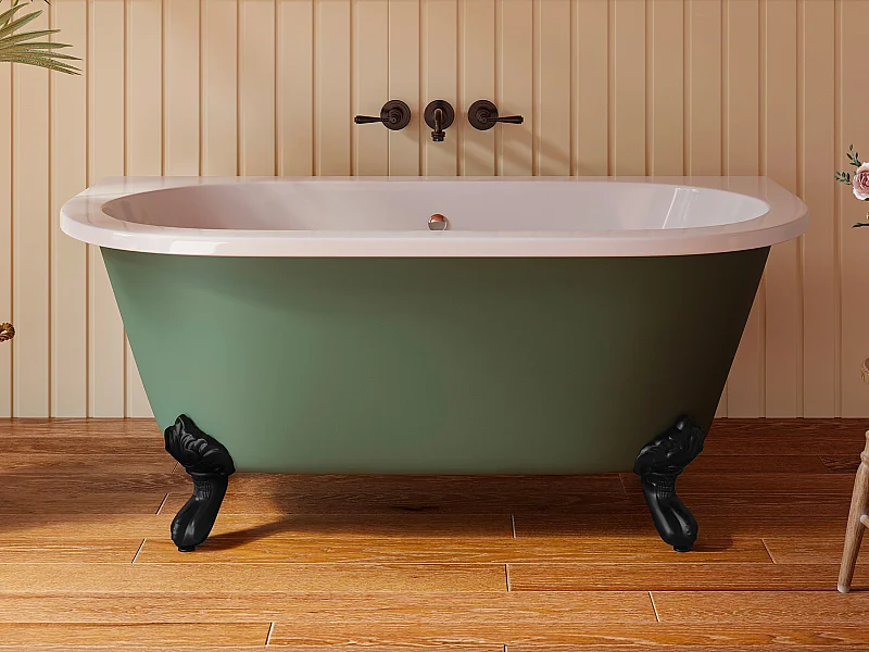 Halb freistehende Retro-Badewanne mit Füßen - 154 l - 150 x 74 x 61 cm - Acryl - Grün matt - SPARUS