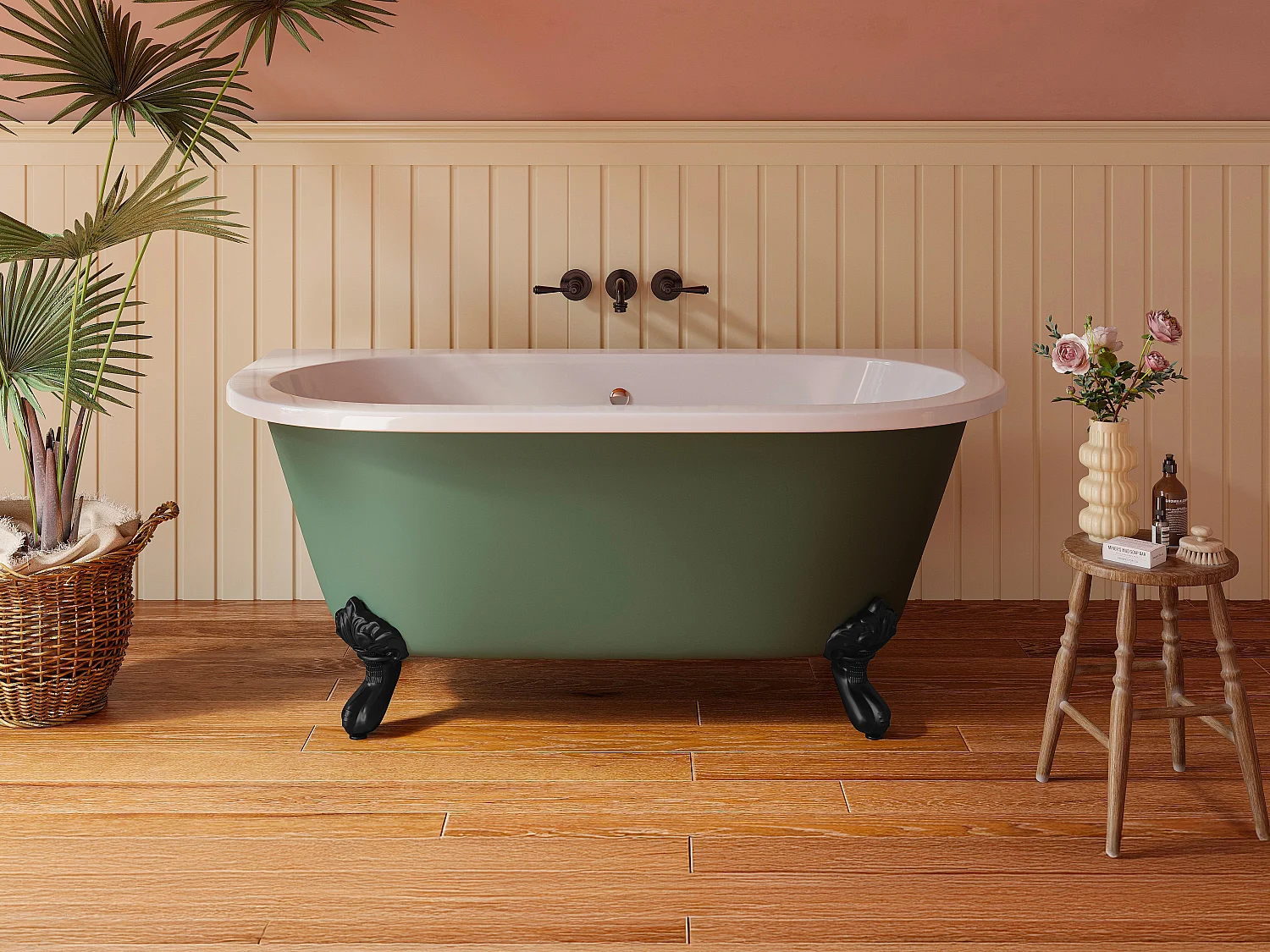 Baignoire semi-îlot retro avec pieds d'aigle - 154 L - 150 x 74 x 61 cm - Vert mat - Acrylique - SPARUS