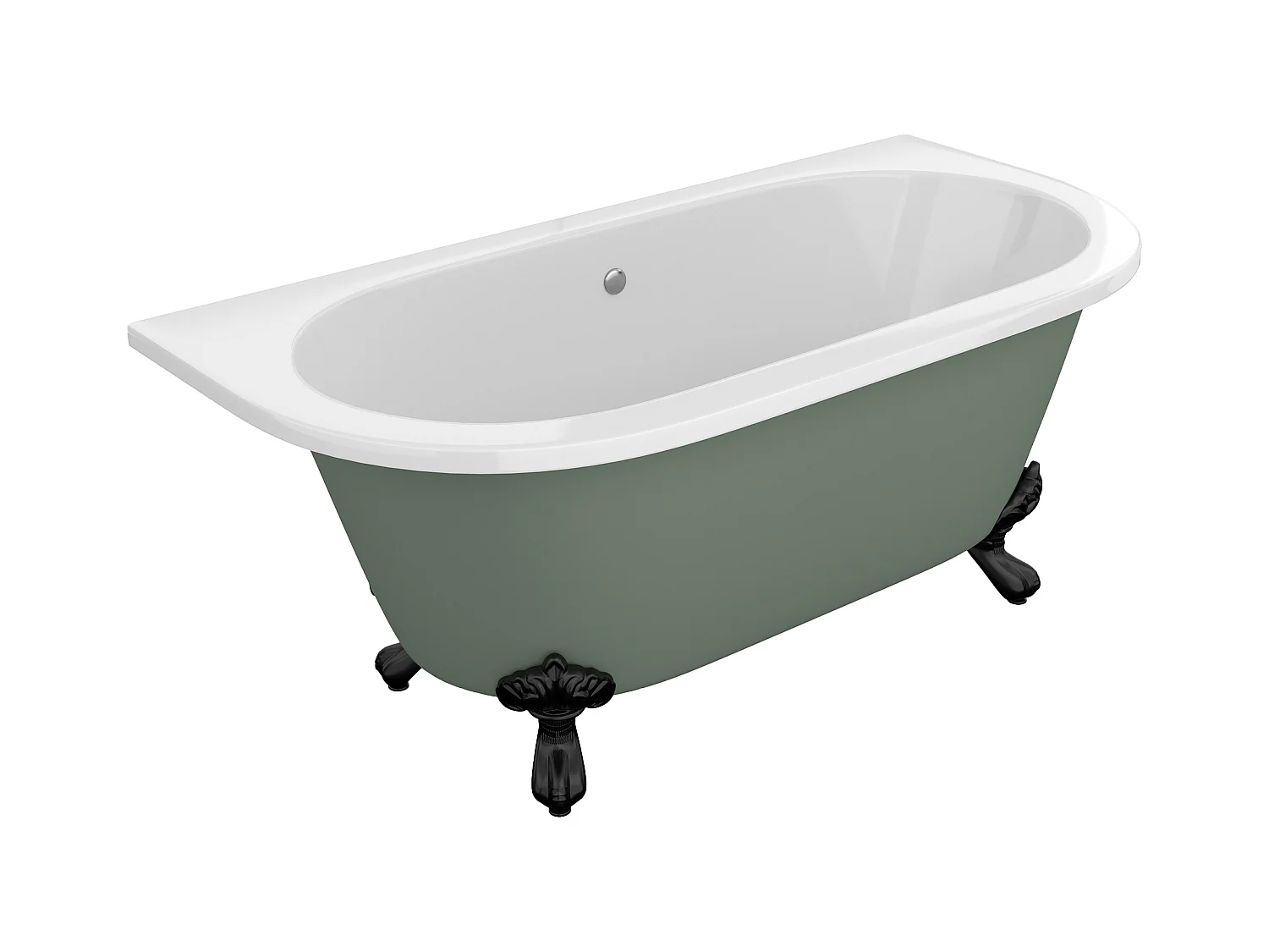 Baignoire semi-îlot retro avec pieds d'aigle - 154 L - 150 x 74 x 61 cm - Vert mat - Acrylique - SPARUS