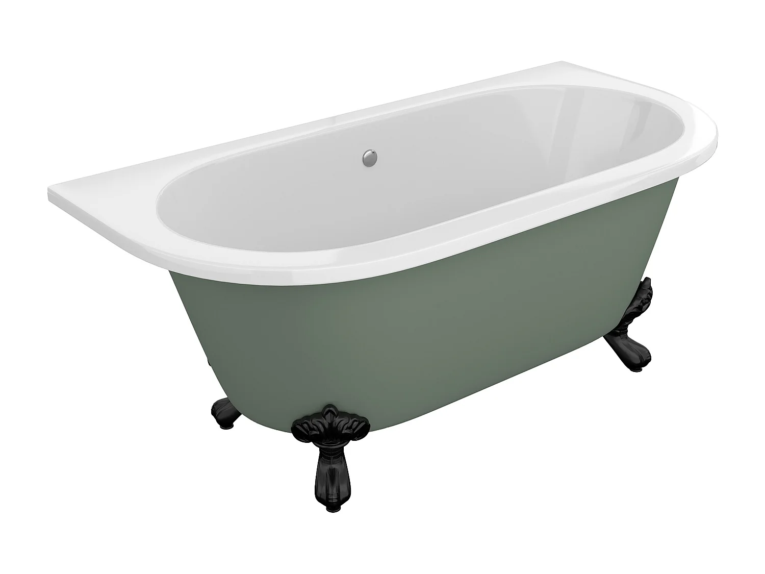 Baignoire semi-îlot retro avec pieds d'aigle - 154 L - 150 x 74 x 61 cm - Vert mat - Acrylique - SPARUS