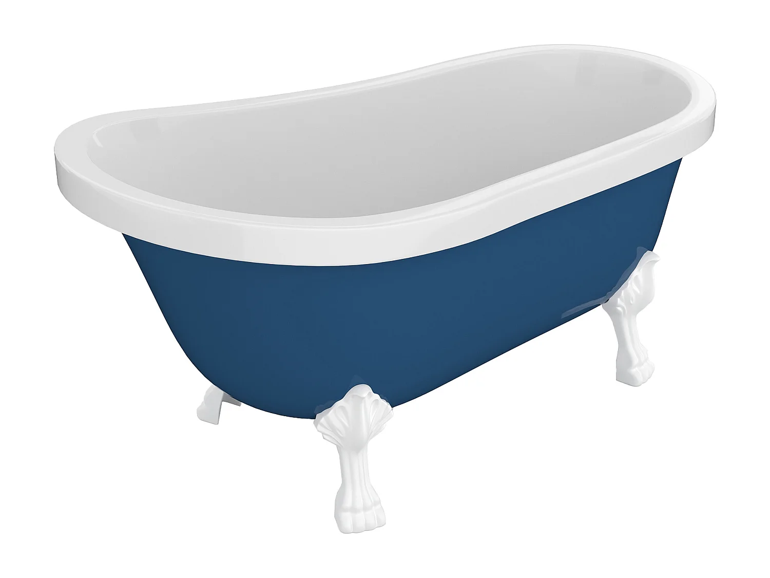 Freistehende Retro-Badewanne mit weißen Löwenfüßen - 200 l - 145 x 74 x 77 cm - Blau - NISOS II