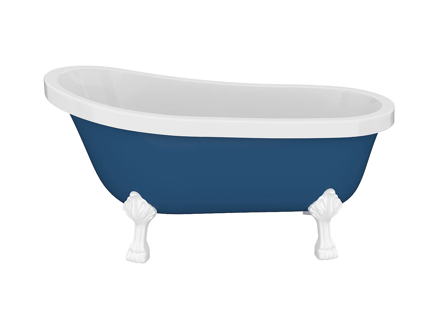 Baignoire îlot rétro avec pieds de lion blancs - 200 L - 145 x 74 x 77 cm - Bleu - NISOS II