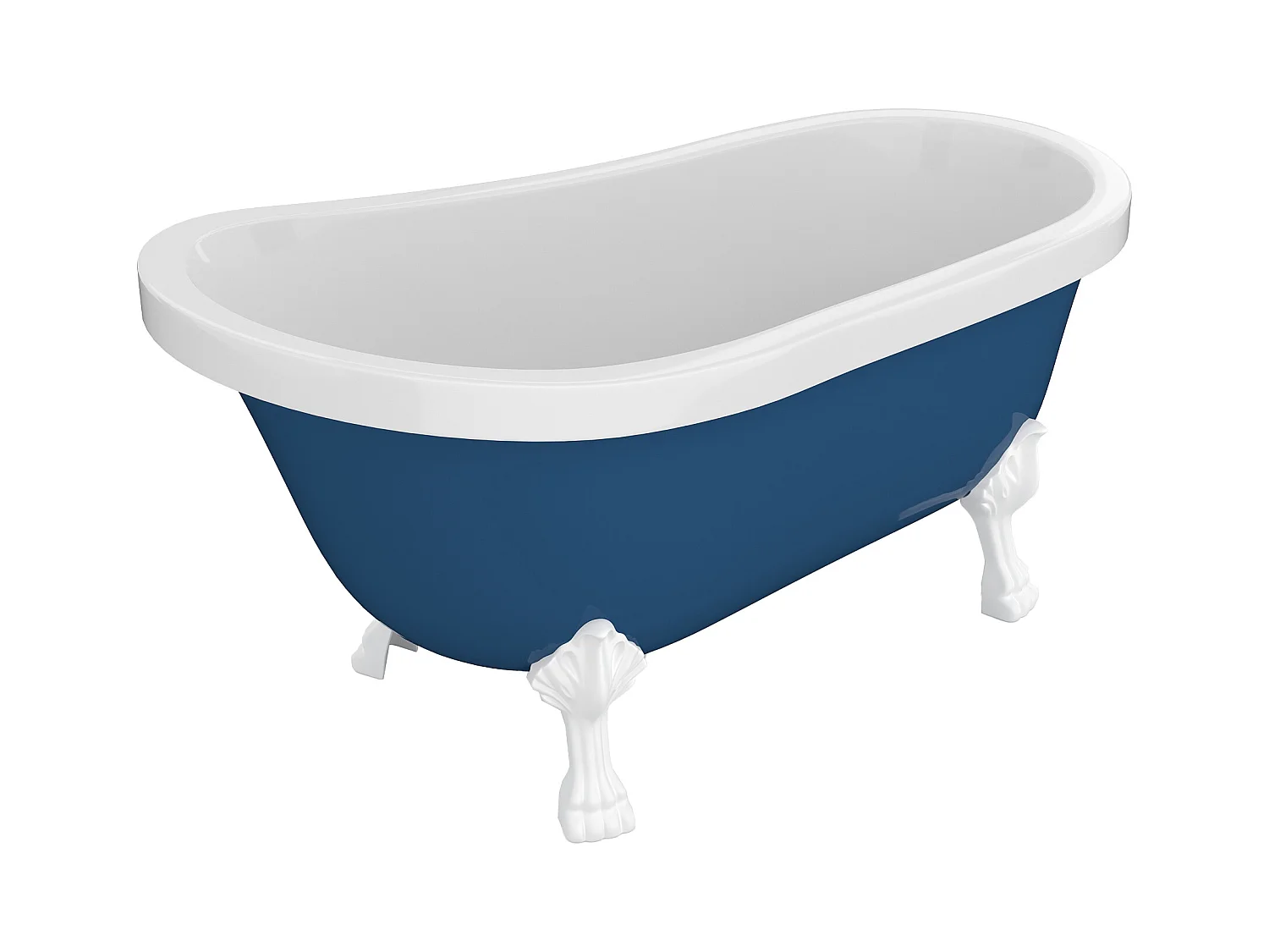 Baignoire îlot rétro avec pieds de lion blancs - 200 L - 145 x 74 x 77 cm - Bleu - NISOS II