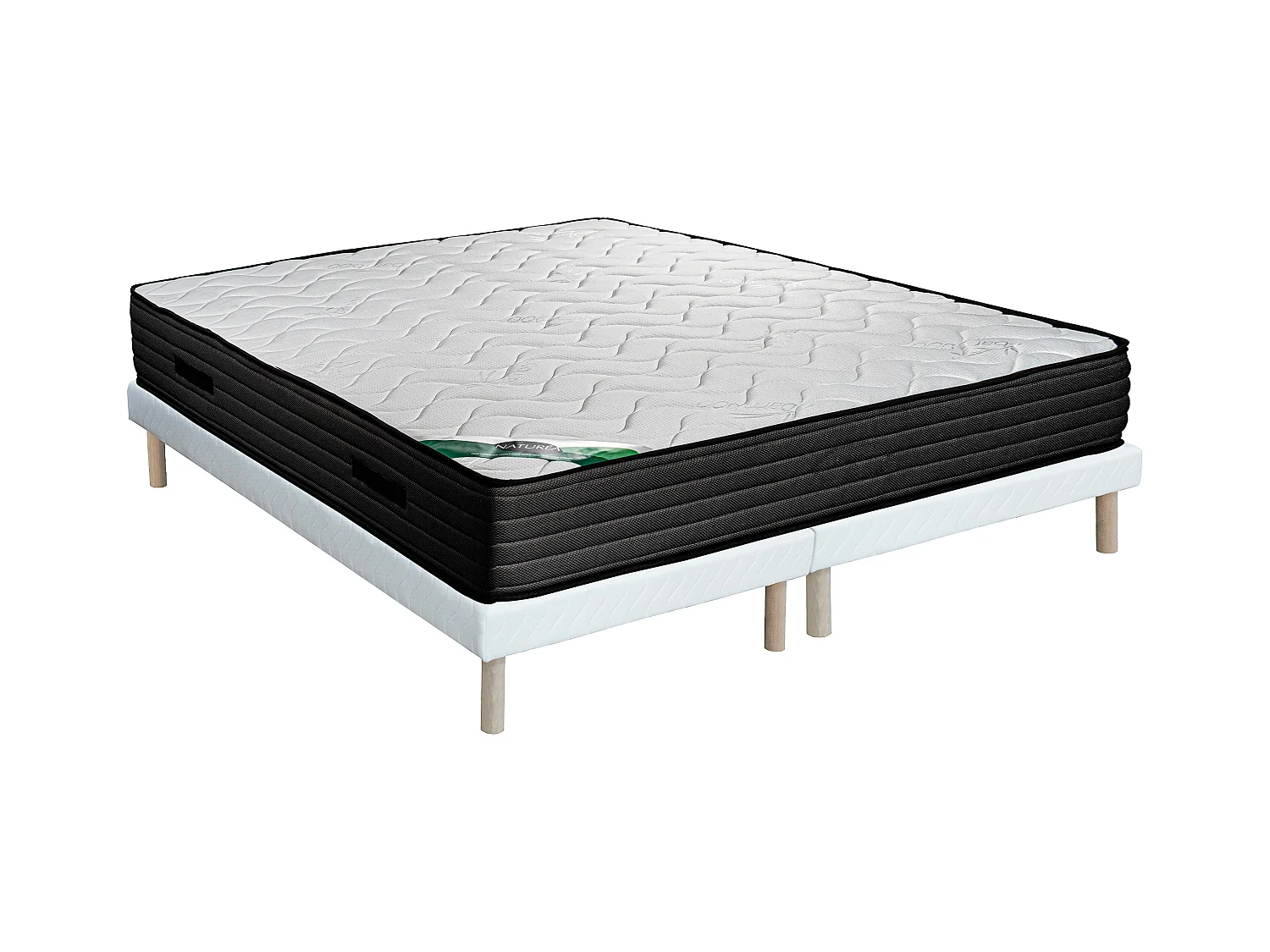 Ensemble 180 x 200 cm sommier tapissier + matelas mousse et coutil bambou ép.25cm - BERENDI de NATUREA