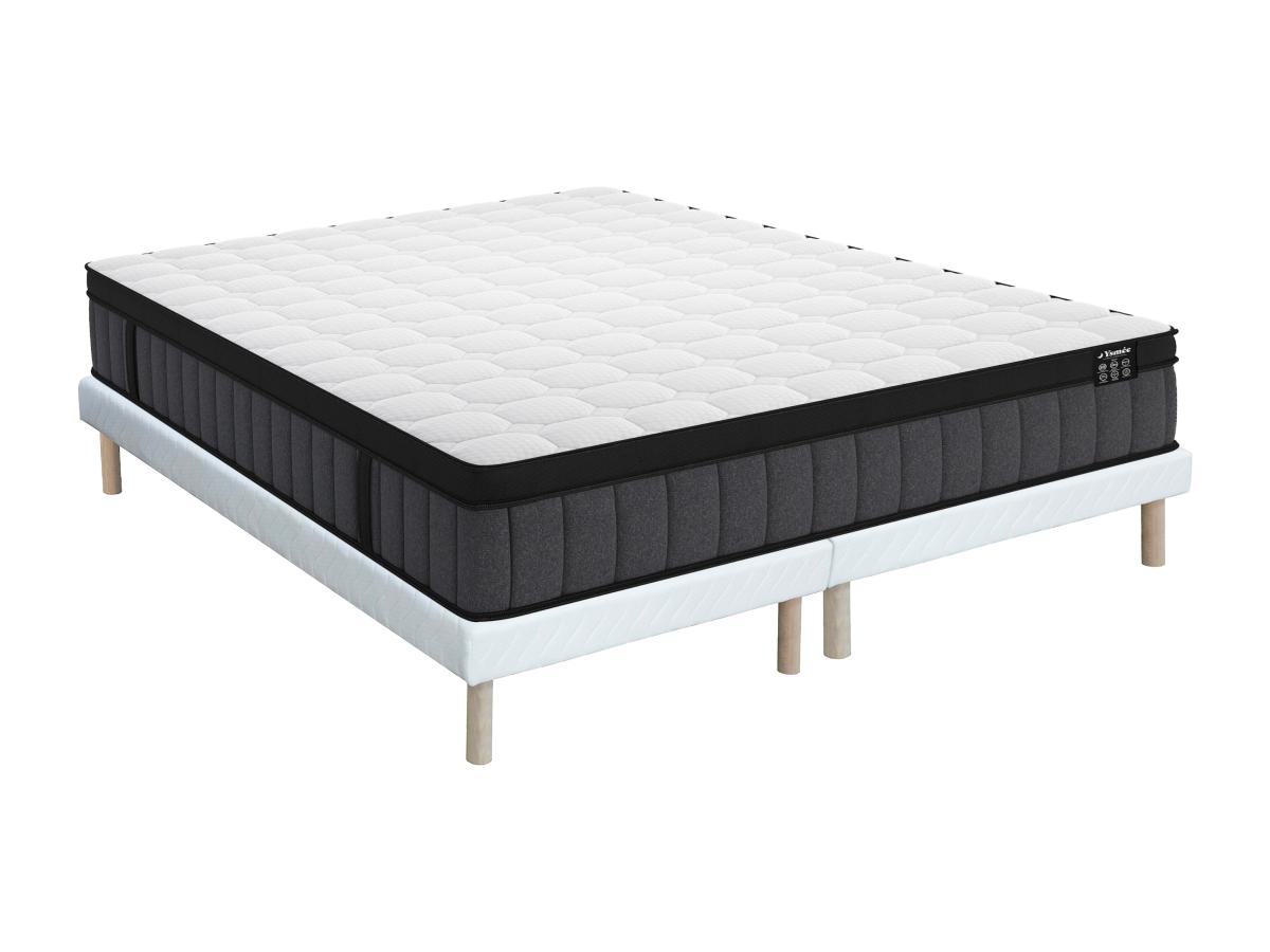 Set aus Polster-Bettgestell + Hybridmatratze - 180 x 200 cm - 7-Zonen-Tasch günstig online kaufen