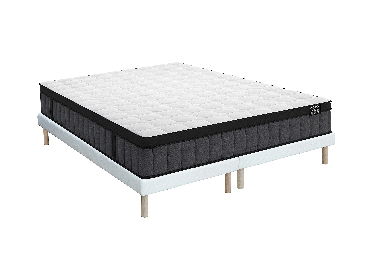 Ensemble 180 x 200 cm sommier tapissier + matelas hybride ressorts ensachés 7 zones et gel à mémoire de forme ép.25cm - TOLCA de YSMÉE
