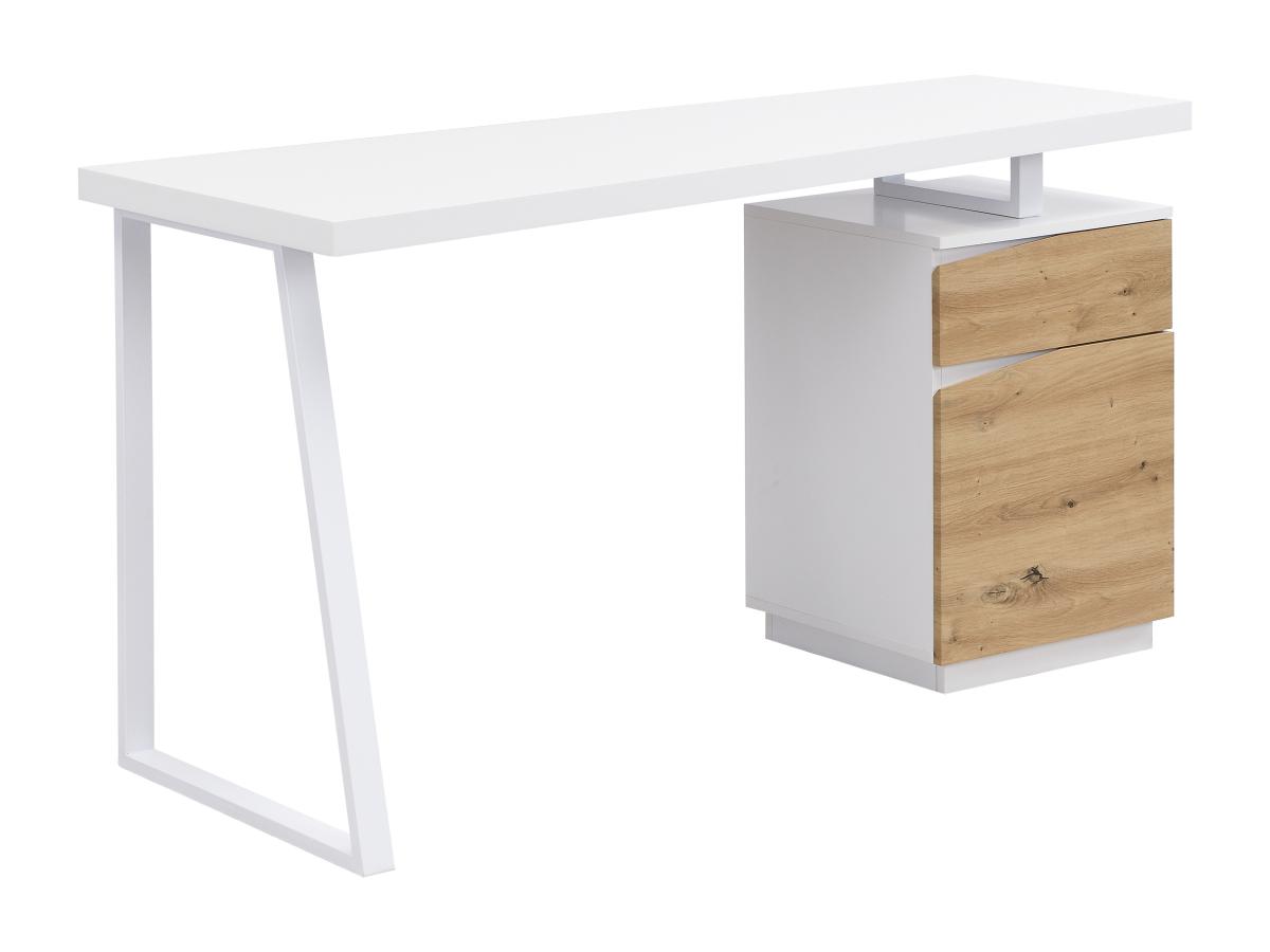 Schreibtisch mit 1 Schublade & 1 Tür - MDF & Stahl - Natur & Weiß - GOTAMA günstig online kaufen