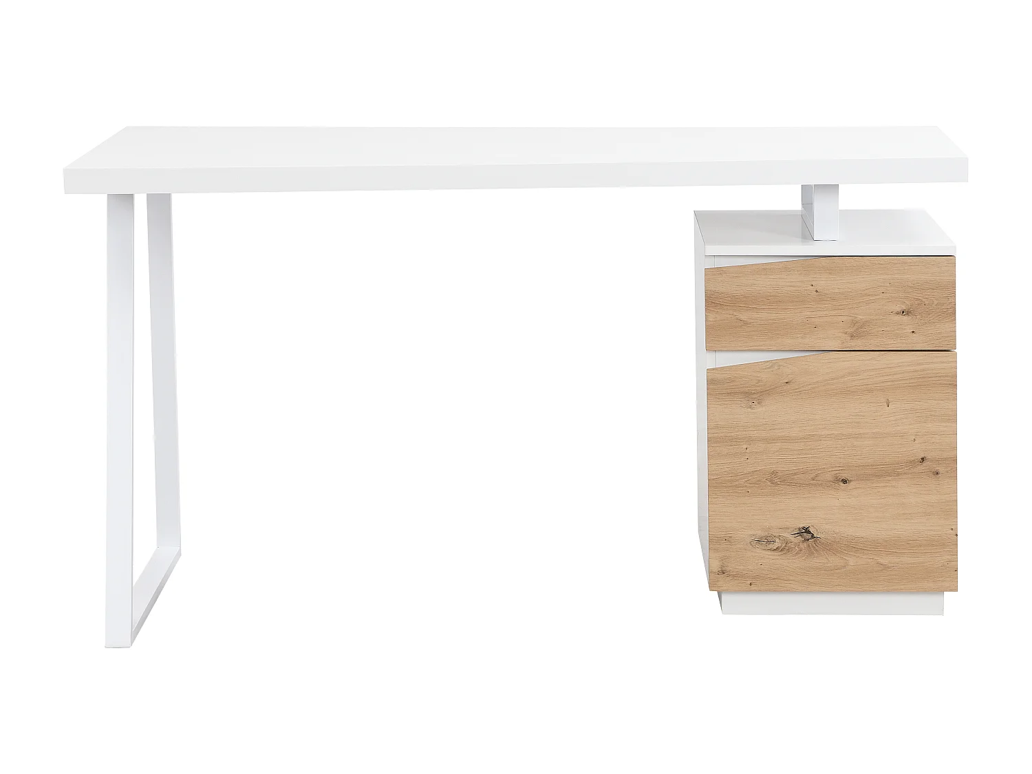 Bureau 1 tiroir et 1 porte - MDF et acier - Coloris : Naturel et blanc - GOTAMA