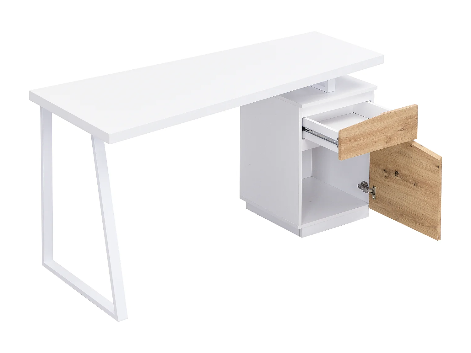 Bureau 1 tiroir et 1 porte - MDF et acier - Coloris : Naturel et blanc - GOTAMA