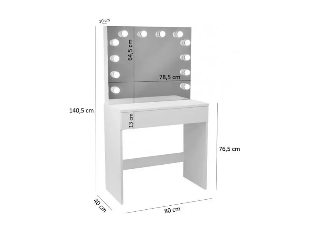 Toucador AMBIHOME BELA Branco c/espelho e iluminação LED, 80x40x141cm