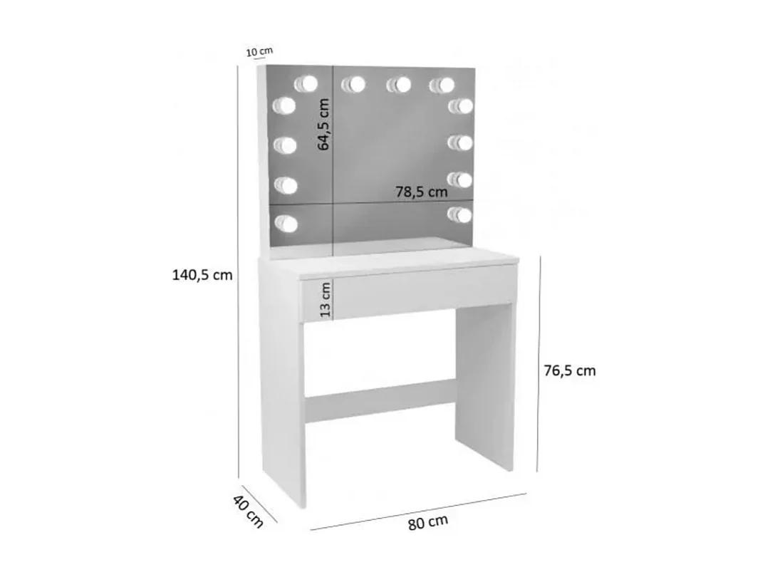 Toucador AMBIHOME BELA Branco c/espelho e iluminação LED, 80x40x141cm