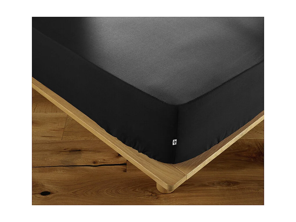 Drap housse 140 x 190 x 30 cm en coton noir - JULIETA