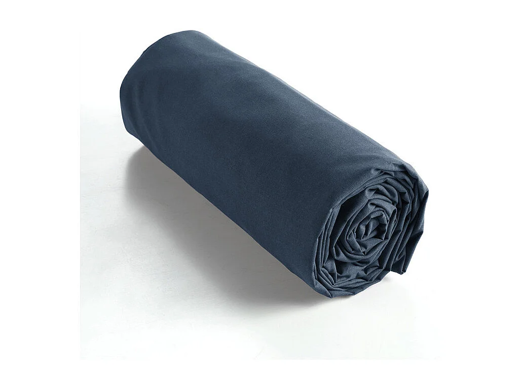 Drap housse 140 x 190 x 30 cm en coton bleu - JULIETA