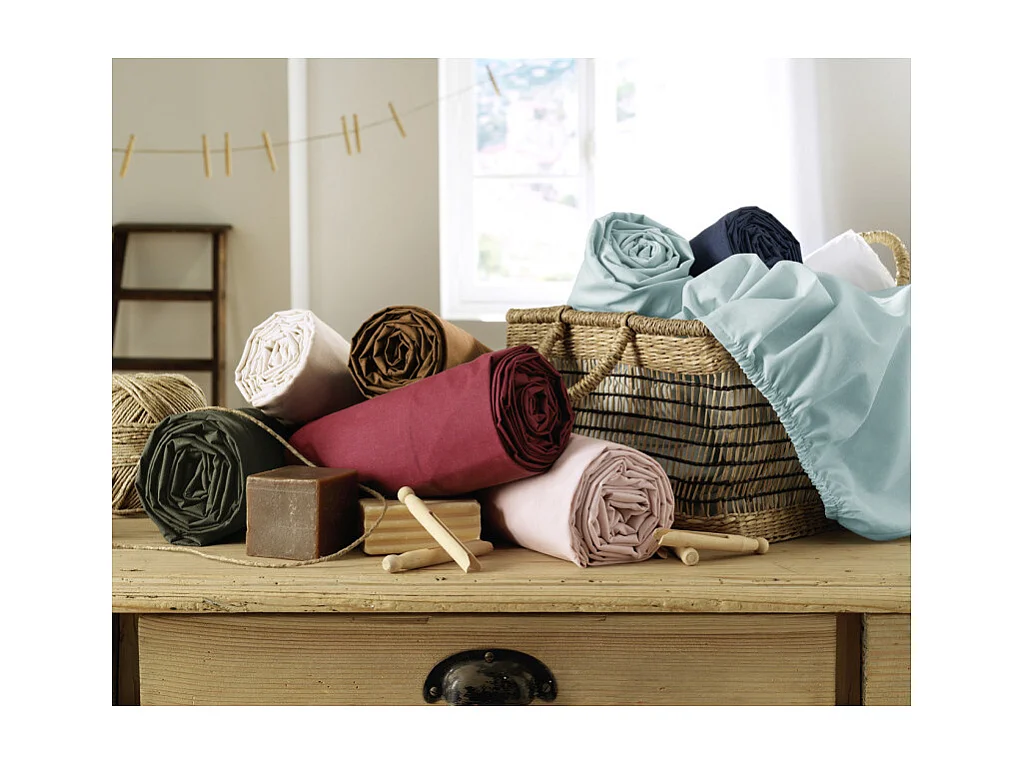 Drap housse 180 x 200 x 30 cm en coton camel - JULIETA