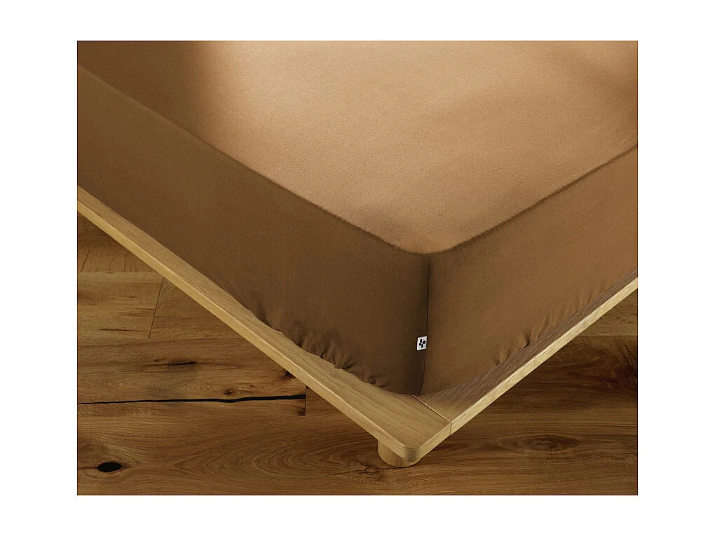 Drap housse 180 x 200 x 30 cm en coton camel - JULIETA