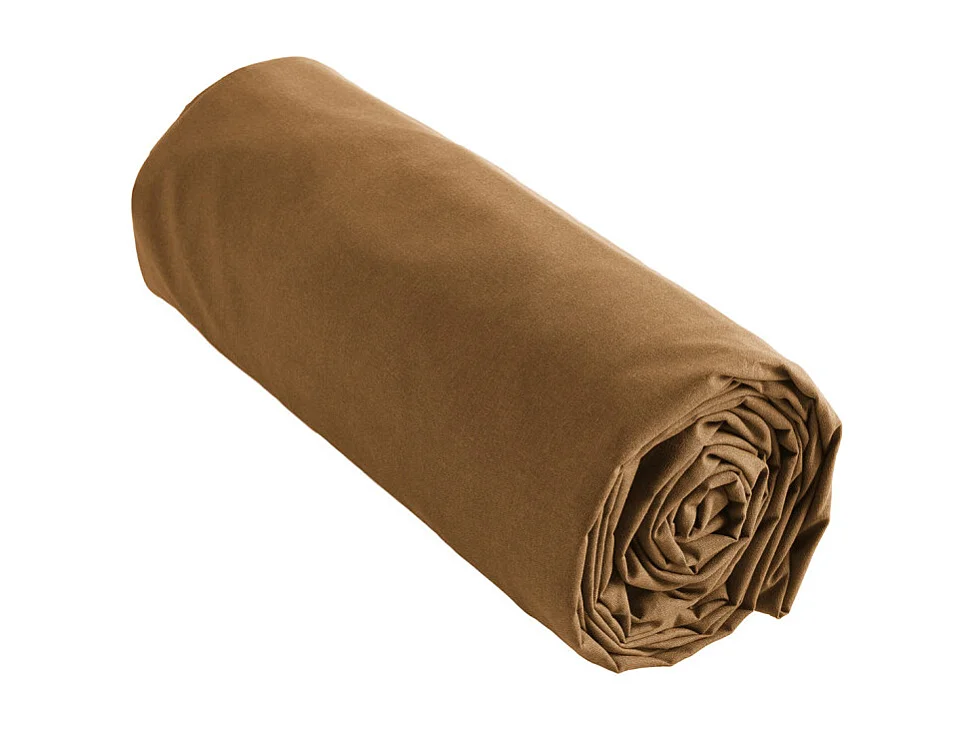 Drap housse 180 x 200 x 30 cm en coton camel - JULIETA