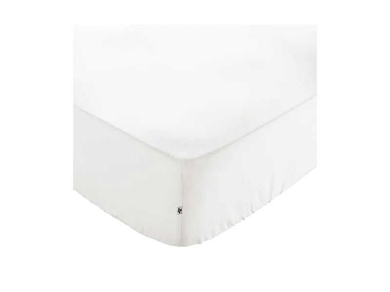 Drap housse 160 x 200 x 30 cm en coton blanc - JULIETA