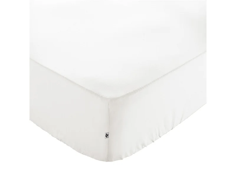 Drap housse 160 x 200 x 30 cm en coton blanc - JULIETA
