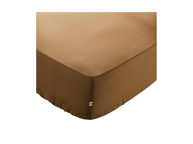 Drap housse 140 x 190 x 30 cm en coton camel - JULIETA