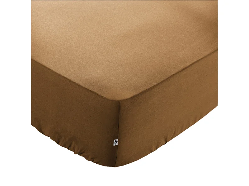 Drap housse 160 x 200 x 30 cm en coton camel - JULIETA