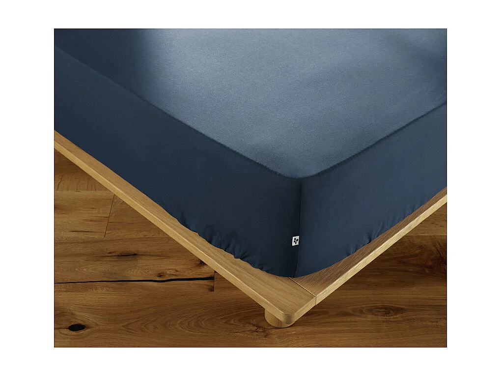 Drap housse 180 x 200 x 30 cm en coton bleu - JULIETA