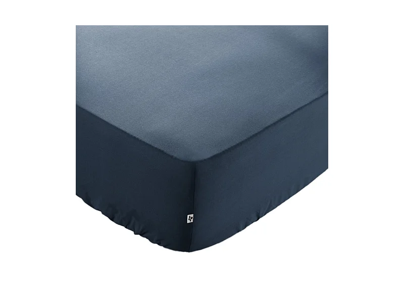 Drap housse 180 x 200 x 30 cm en coton bleu - JULIETA