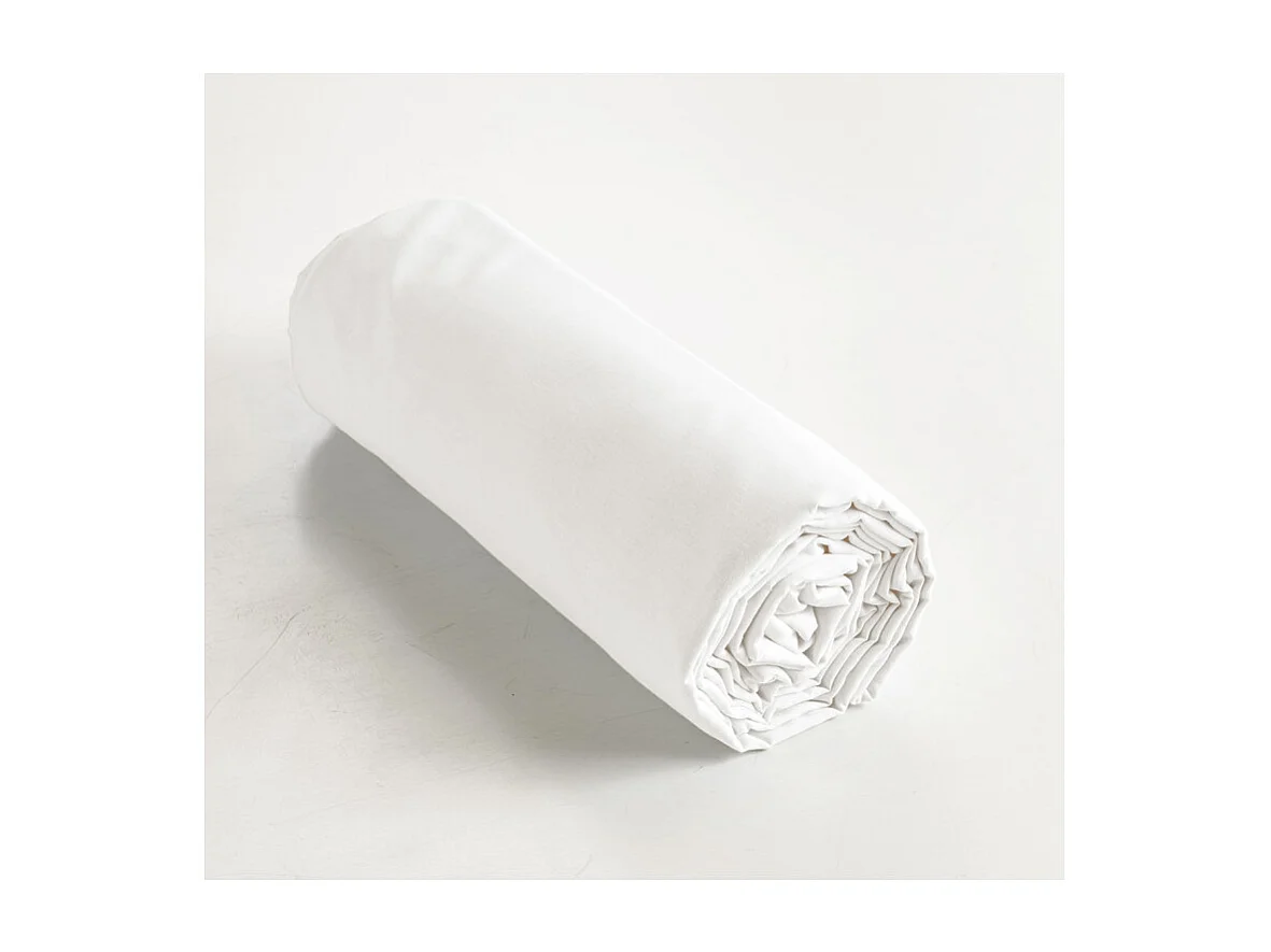 Drap housse 180 x 200 x 30 cm en coton blanc - JULIETA