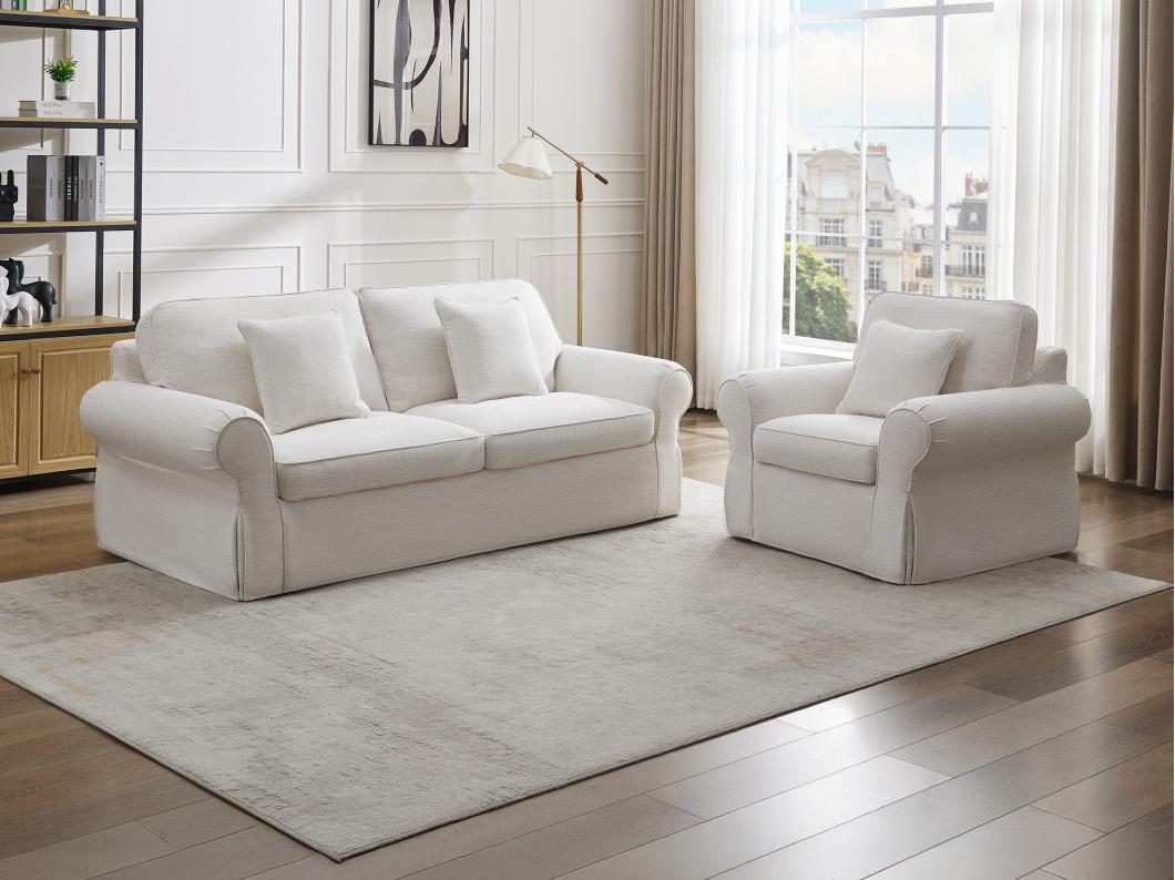 Divano 3 posti e poltrona in Tessuto chiné Beige - ZULIPRO della Maison Céphy