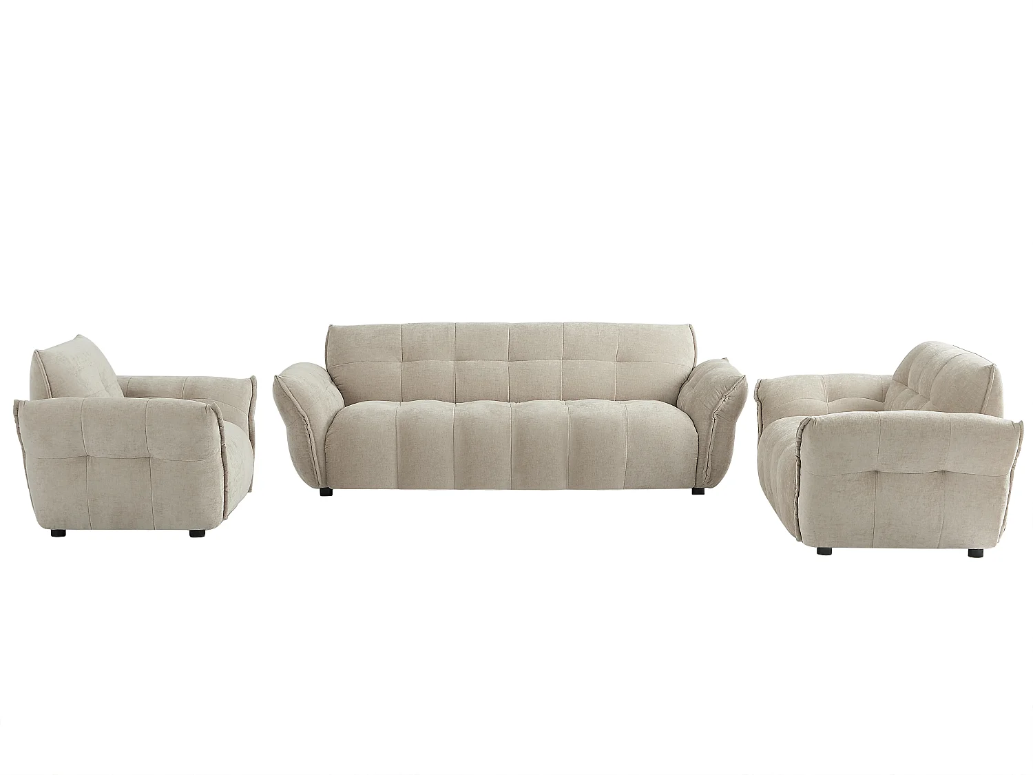 3-sits soffa, 2-sits soffa och fåtölj i melerat beige tyg NAPIZO