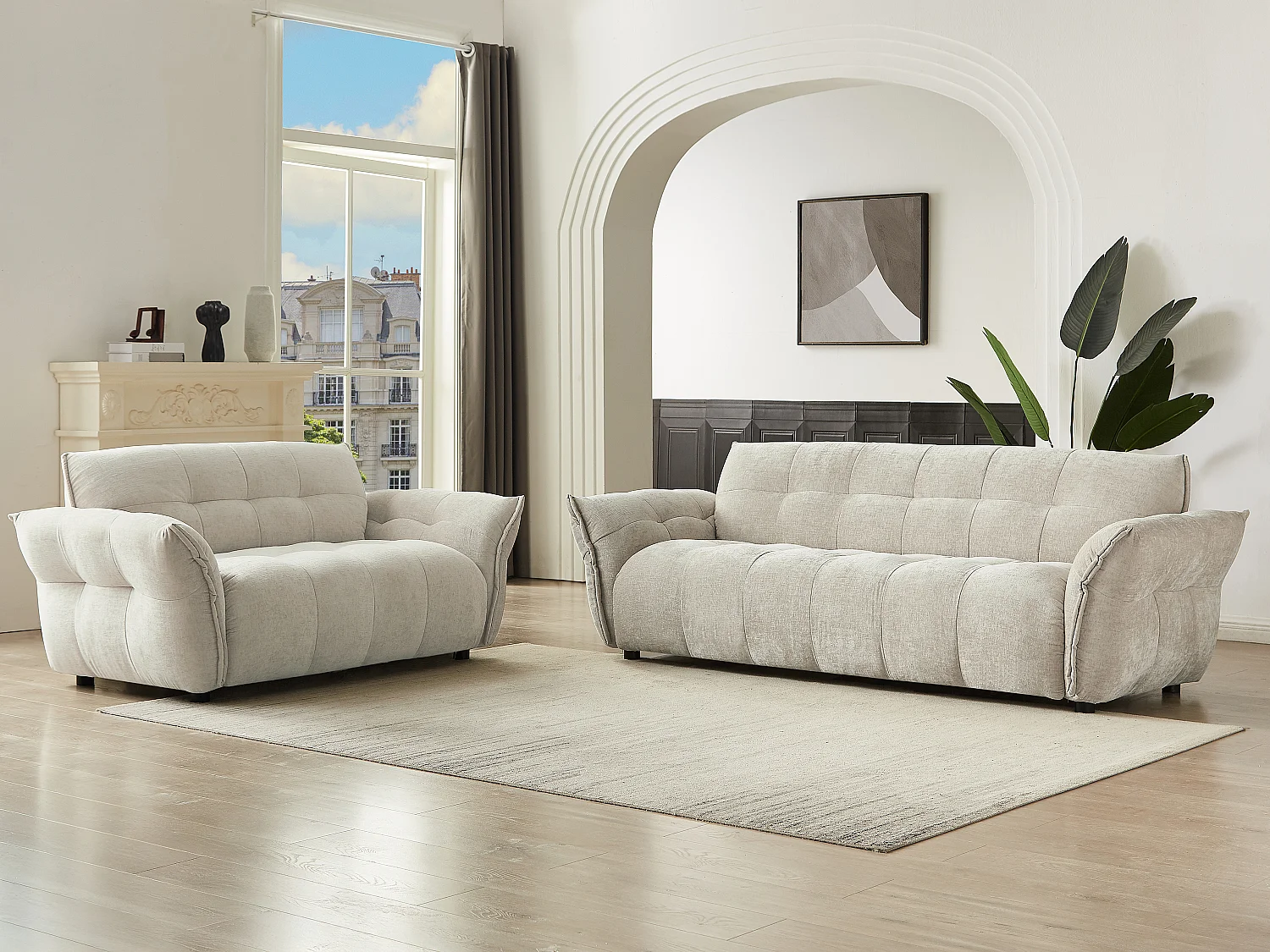 Canapé 3 places et 2 places en tissu chiné beige NAPIZO