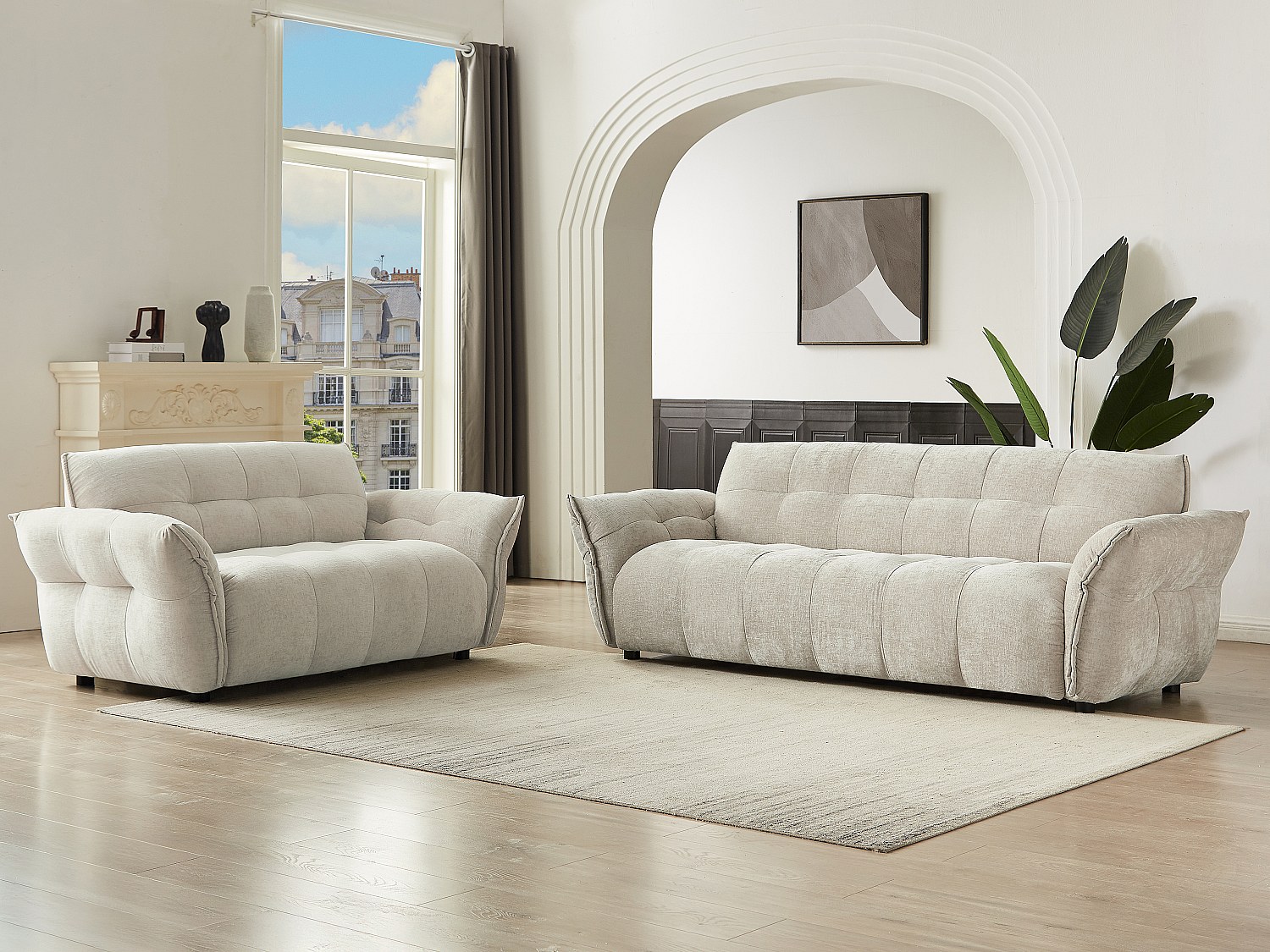 Sofa 3-Sitzer & 2-Sitzer - melierter Stoff - Beige - NAPIZO günstig online kaufen
