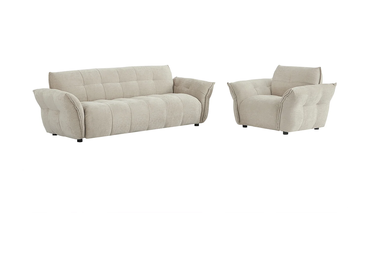 Sofa 3-seter og lenestol i beige melert stoff NAPIZO