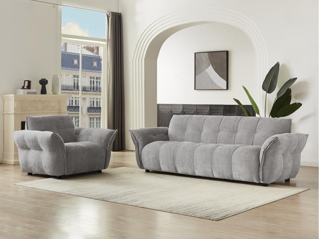 Sofa 3-Sitzer & Sessel - melierter Stoff - Grau - NAPIZO