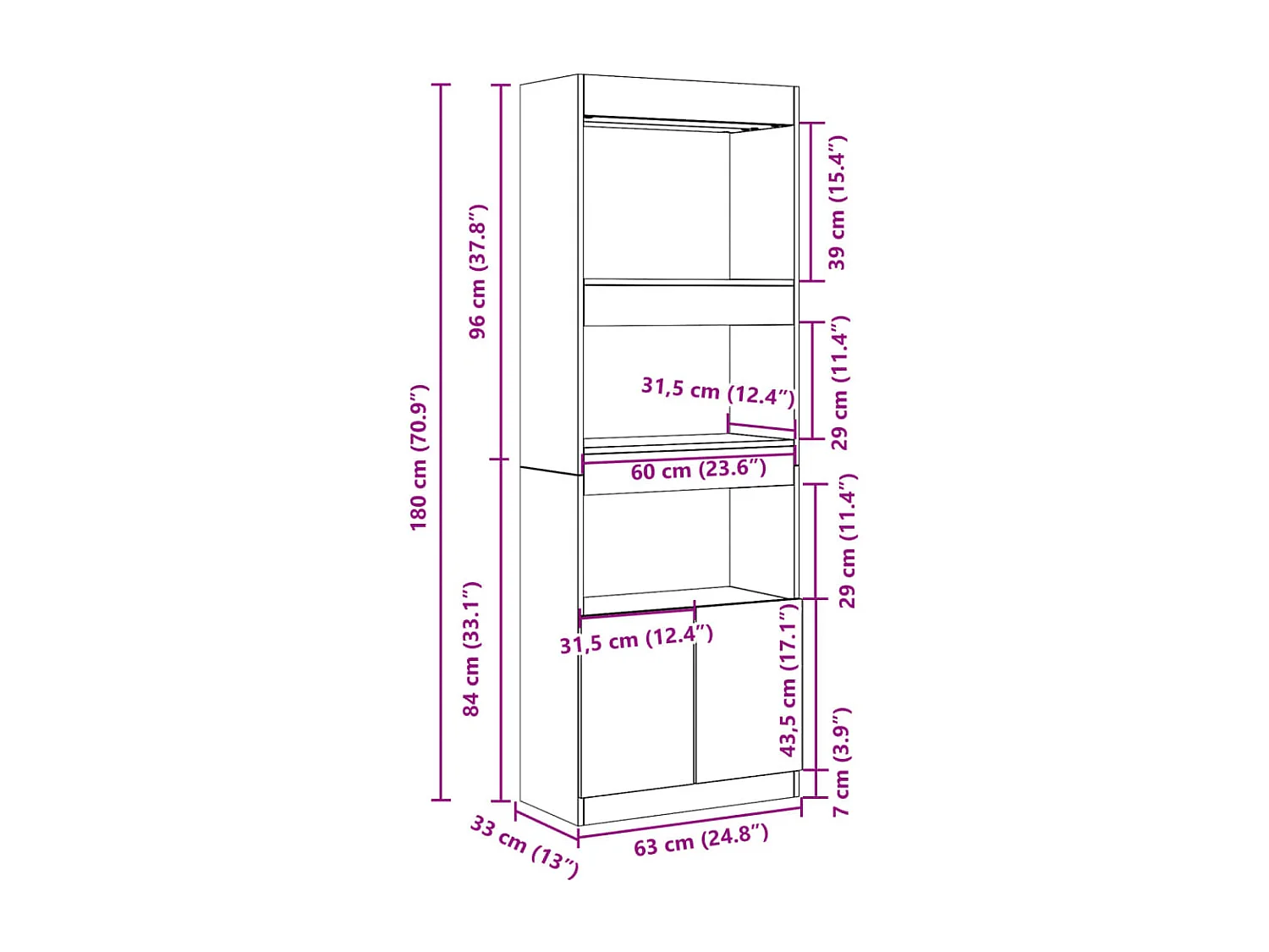 Buffet haut 63x33x180 cm chêne fumé bois d'ingénierie