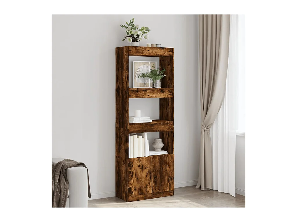 Buffet haut 63x33x180 cm chêne fumé bois d'ingénierie