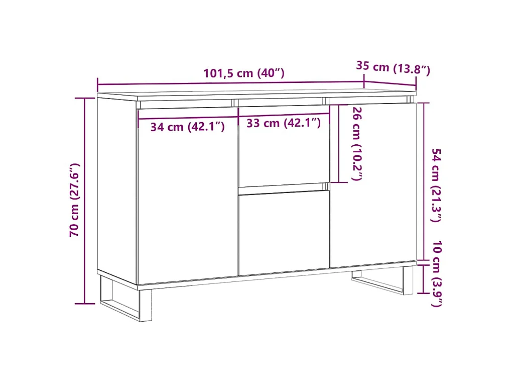 Sideboard Weiß 101,5x35x70 cm Holzwerkstoff