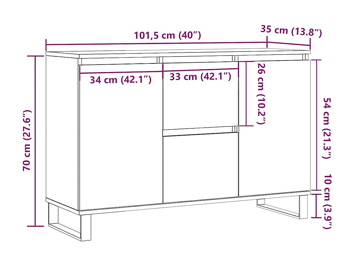 Buffet gris béton 101,5x35x70 cm bois d'ingénierie