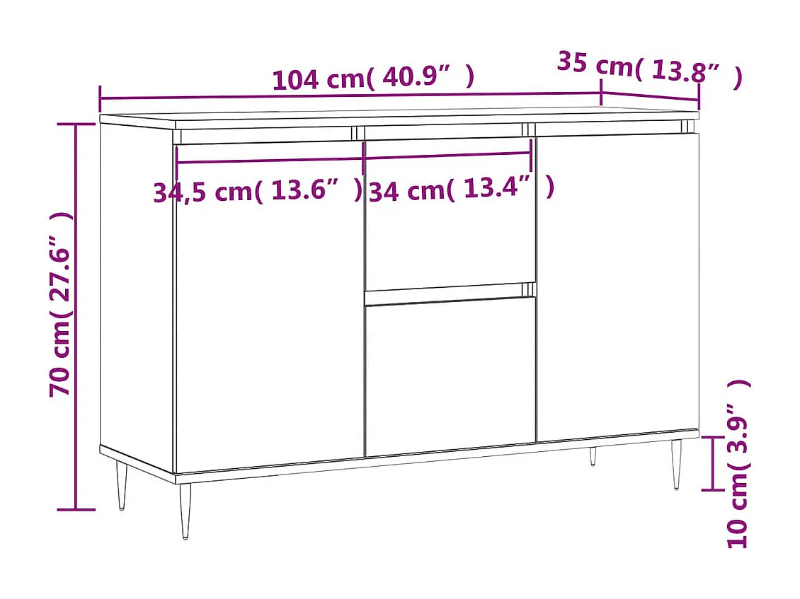 Buffet chêne fumé 101,5x35x70 cm bois d'ingénierie