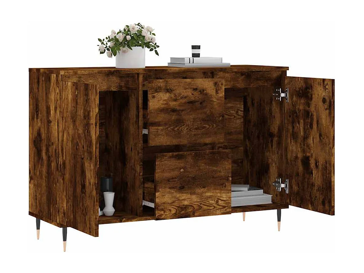 Buffet chêne fumé 101,5x35x70 cm bois d'ingénierie