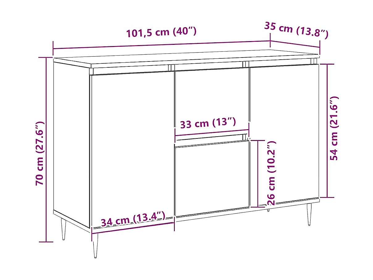 Dressoir 101,5x35x70 cm bewerkt hout sonoma eikenkleurig