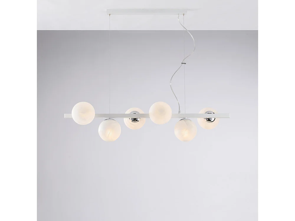 Bonetti Illumina -  Adrian - Hängeleuchte aus weiß lackiertem Eisen und Chrom, 6 Lichter, L. 101 x 30 - BL278-6-BCO