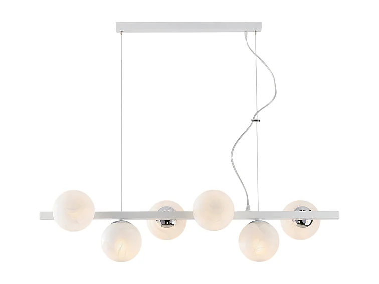 Adrian Lampe à suspension en fer laqué blanc et chrome 6 lumières L.101x30 BL278-6-BCO