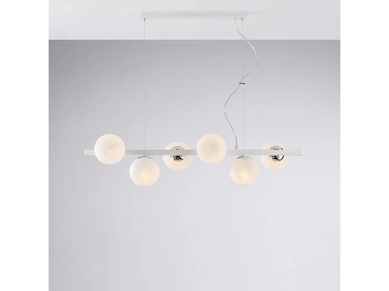 Adrian Lampe à suspension en fer laqué blanc et chrome 6 lumières L.101 x 30 BL278-6-BCO