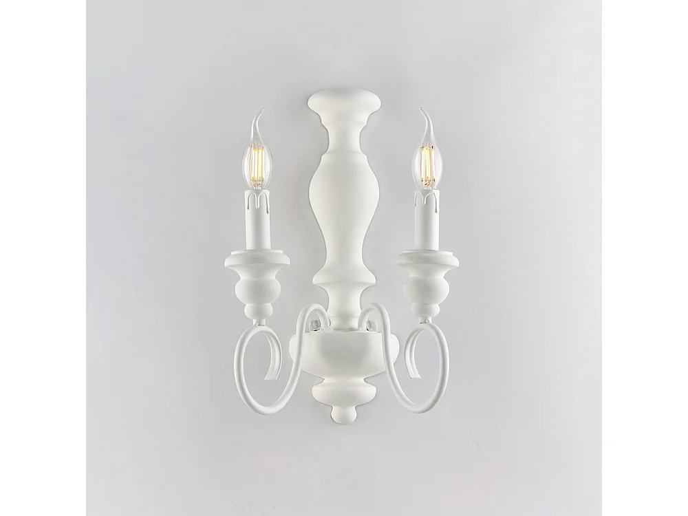 Cascina Applique en bois et fer laqué blanc shabby 2 lumières .25 P.18 BL265-AP2-BCO