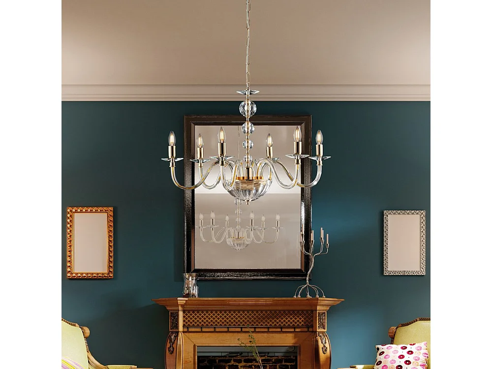 Ruben - Lustre dourado com vidro transparente e strass 6 luzes 116 - Ø77 - BL267-6-OR