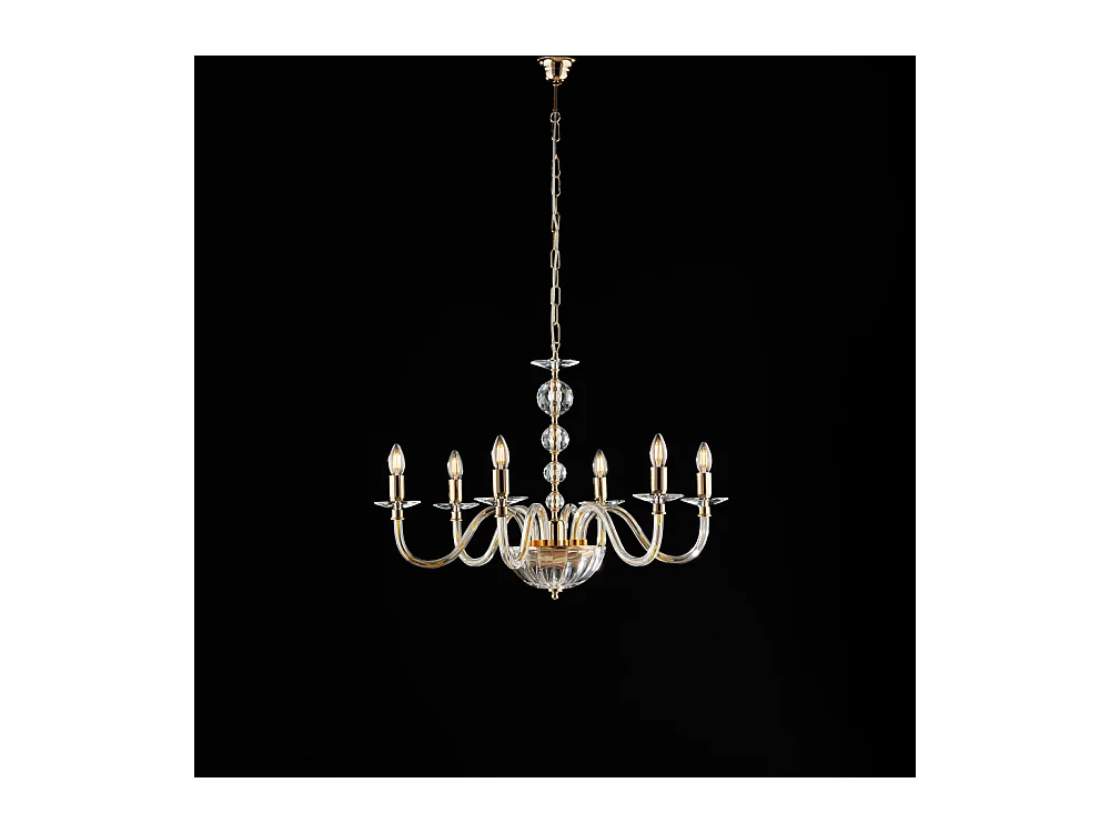 Ruben Lampadario in oro con vetro trasparente e strass 6 luci 116 Ø77 BL267-6-OR