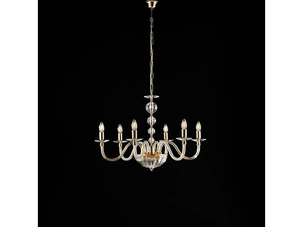 Lampadario Classico Ruben Metallo Oro E Cristallo 6 Luci E14